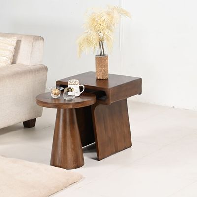 Branca Set Of 2 Wooden Nest Of Tables - Walnut