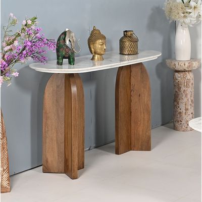 Camelle Marble Top Console Table   -White/Brown