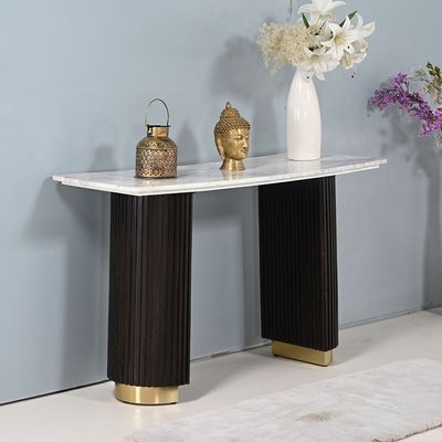 Latymer Marble Top Console Table   -White/Walnut/Gold