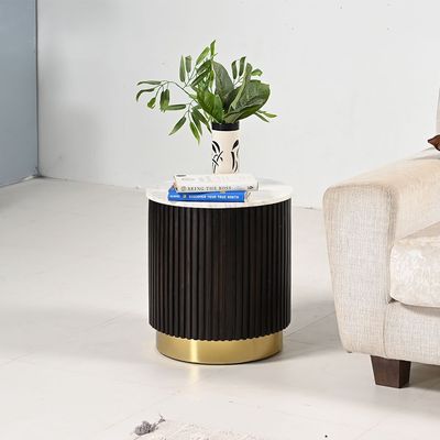 Latymer Round Marble Top  End Table   -White/Walnut/Gold