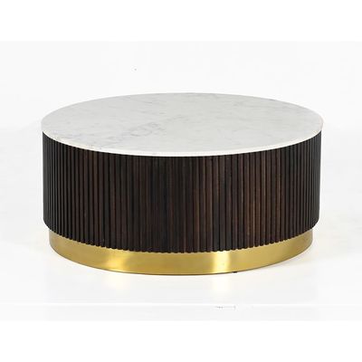 Latymer Round Marble Top Coffee Table   -White/Walnut/Gold