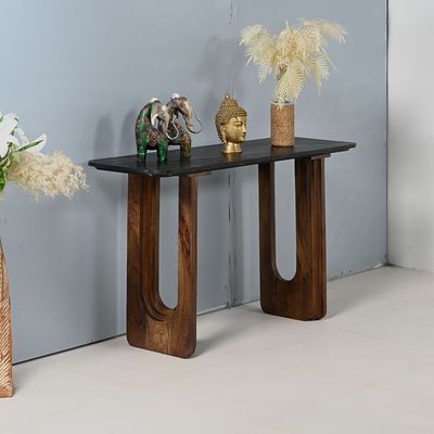 Malmo Marble Top Console Table   -Black/Walnut