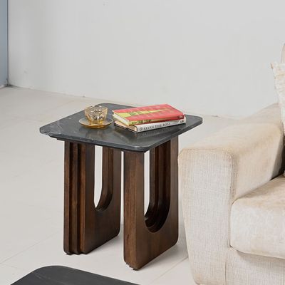 Malmo Marble Top End Table   -Black/Walnut