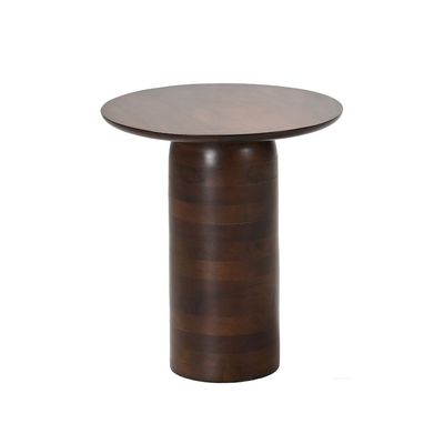 Sakson Round Wooden Side Table - Walnut