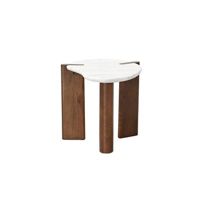 Wrenna Marble Top  End Table - White/Walnut