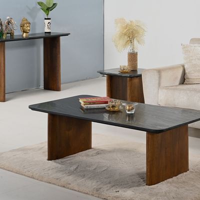York Marble Top Coffee Table   -Black/Walnut
