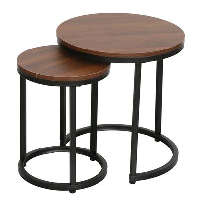 Asgard Set Of 2 Round Nest Of Table - Walnut/Black