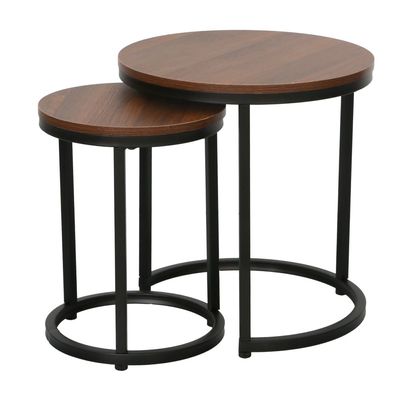 Asgard Set Of 2 Round Nest Of Table - Walnut/Black