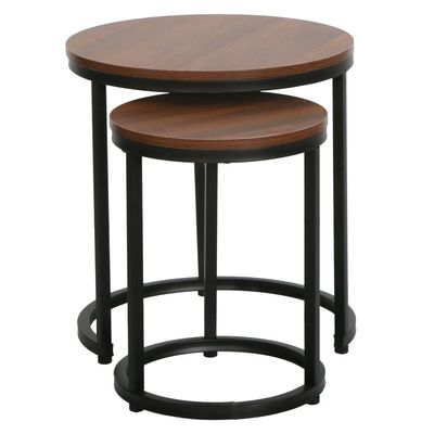 Asgard Set Of 2 Round Nest Of Table - Walnut/Black