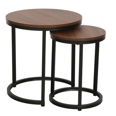 Asgard Set Of 2 Round Nest Of Table - Walnut/Black