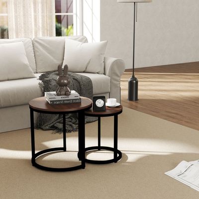 Asgard Set Of 2 Round Nest Of Table - Walnut/Black