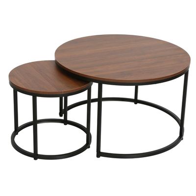 Asgard Set Of 2 Round Coffee Table - Walnut/Black