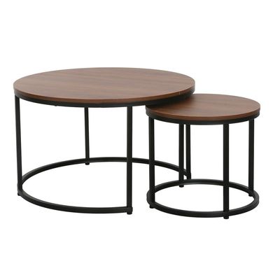 Asgard Set Of 2 Round Coffee Table - Walnut/Black