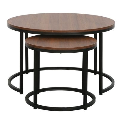 Asgard Set Of 2 Round Coffee Table - Walnut/Black