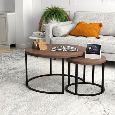 Asgard Set Of 2 Round Coffee Table - Walnut/Black
