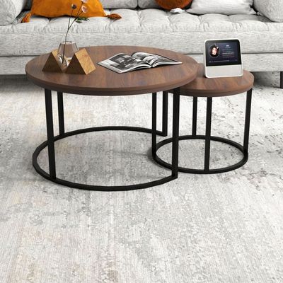 Asgard Set Of 2 Round Coffee Table - Walnut/Black