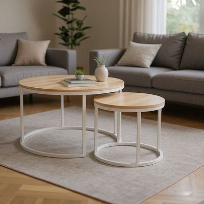 Asgard Set Of 2 Round Coffee Table - Oak/White