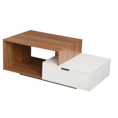 Ecrin Coffee Table W/ Drawer-  Walnut/White
