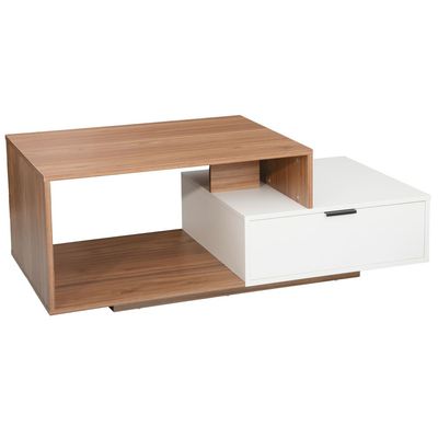 Ecrin Coffee Table W/ Drawer-  Walnut/White