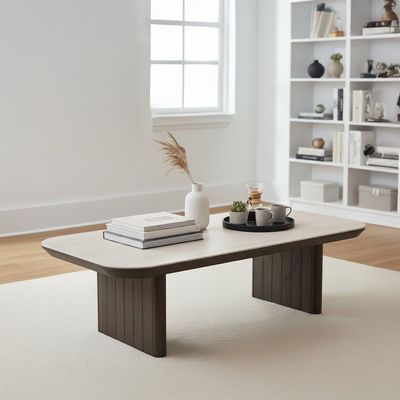 Brookside Stone Top Coffee Table-Beige/Oak Veneer
