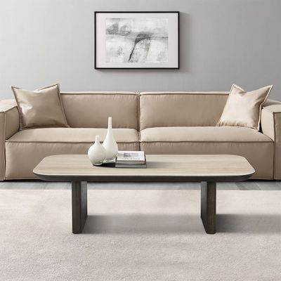Brookside Stone Top Coffee Table-Beige/Oak Veneer