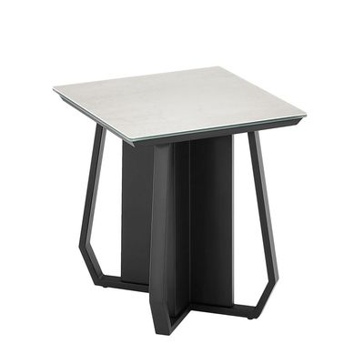 Everson Stone Top End Table -Matt Beige/Black