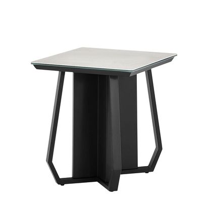 Everson Stone Top End Table -Matt Beige/Black