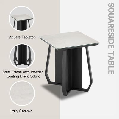 Everson Stone Top End Table -Matt Beige/Black Everson Stone Top End Table -Matt Beige/Black