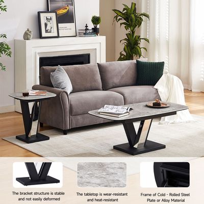 Midland Stone Top Coffee Table -High Gloss Grey/Black