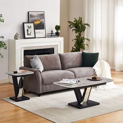Midland Stone Top Coffee Table -High Gloss Grey/Black