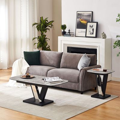 Midland Stone Top Coffee Table -High Gloss Grey/Black