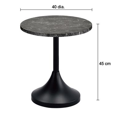 Zeno Round Side Table - Black Marble /Black