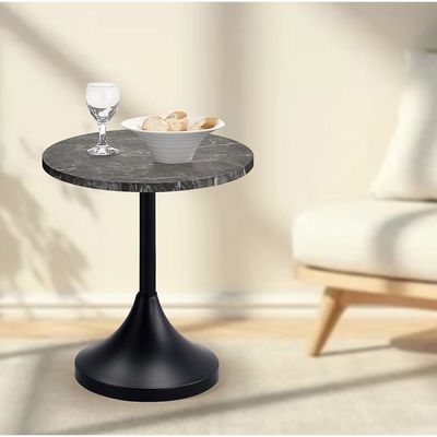 Zeno Round Side Table - Black Marble /Black