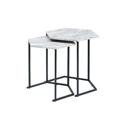 Reuben Nest of Tables Set of  2 - White Marble/Black