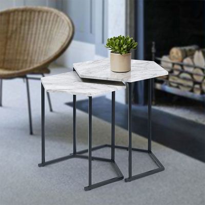 Reuben Nest of Tables Set of  2 - White Marble/Black