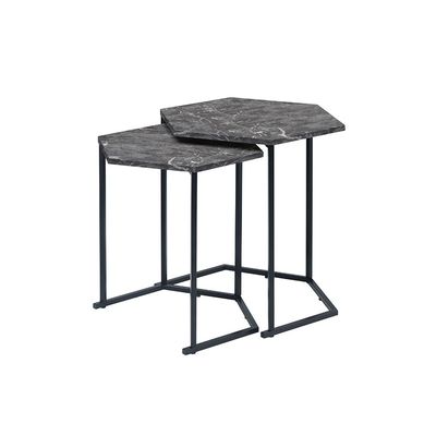 Reuben Nest of Tables Set of  2 - Black Marble/Black