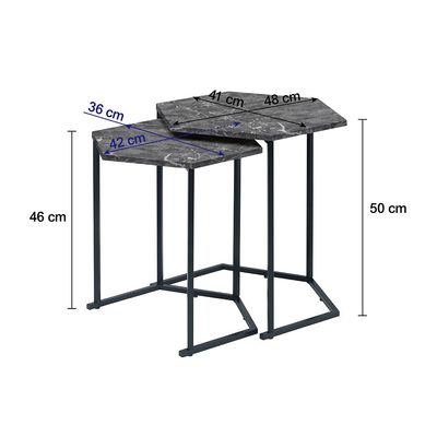 Reuben Nest of Tables Set of  2 - Black Marble/Black