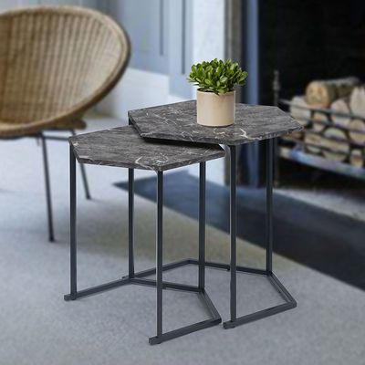 Reuben Nest of Tables Set of  2 - Black Marble/Black