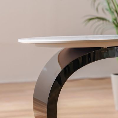 Princetown Sintered Stone Top Round End Table-White/Black Titanium