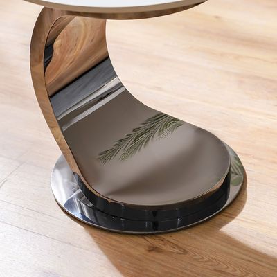 Princetown Sintered Stone Top Round End Table-White/Black Titanium