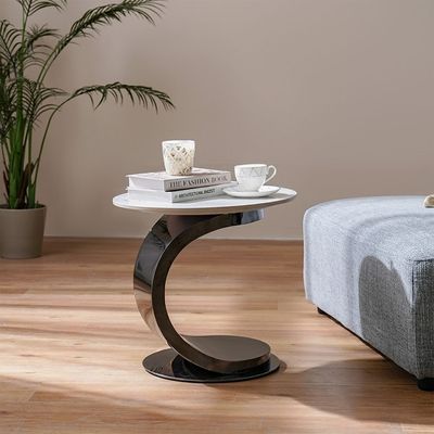 Princetown Sintered Stone Top Round End Table-White/Black Titanium