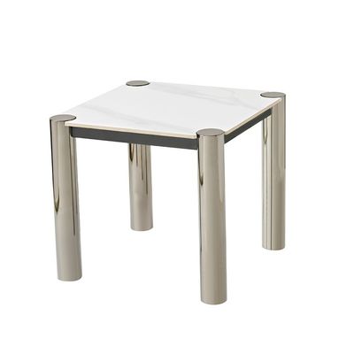William Sintered Stone Top End Table - White/Nickel Black