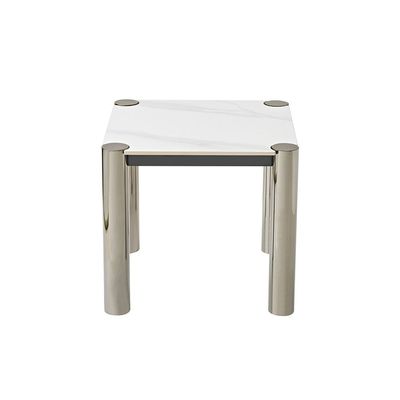 William Sintered Stone Top End Table - White/Nickel Black