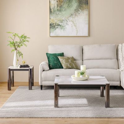 William Sintered Stone Top End Table - White/Nickel Black