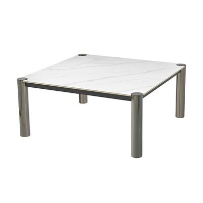 William Sintered Stone Top Square Coffee Table - White/Nickel Black