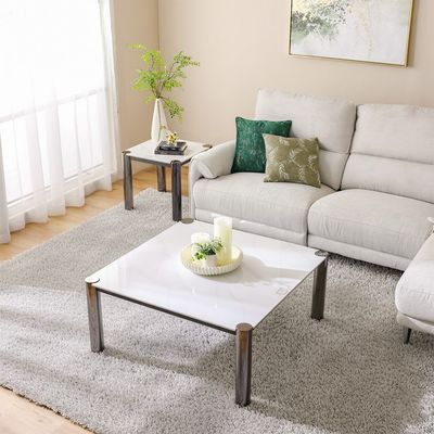 William Sintered Stone Top Square Coffee Table - White/Nickel Black