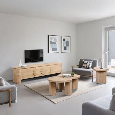 Kanso Round End Table - Natural Oak