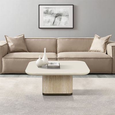 Oru Square Tempered Glass Coffee Table - Cream/Beige