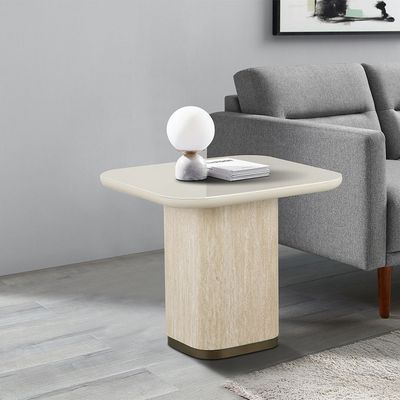 Oru Tempered Glass End Table - Cream/Beige