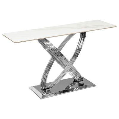 Orlando Sintered Stone Console Table- White/Silver